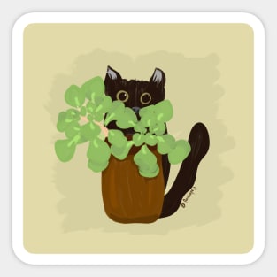 Black cat and houseplant Sticker